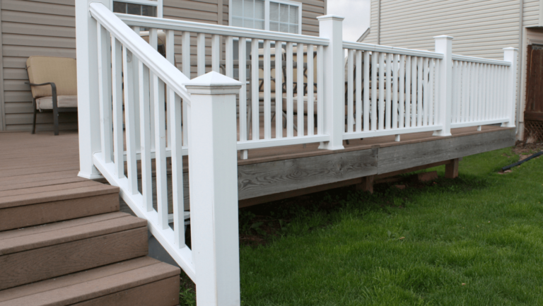 white railings on a patio deck