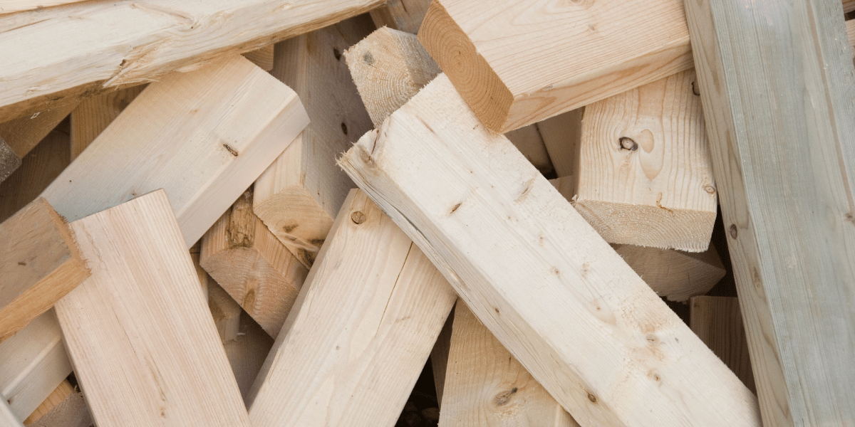 pile of excess lumber in a closeup shot