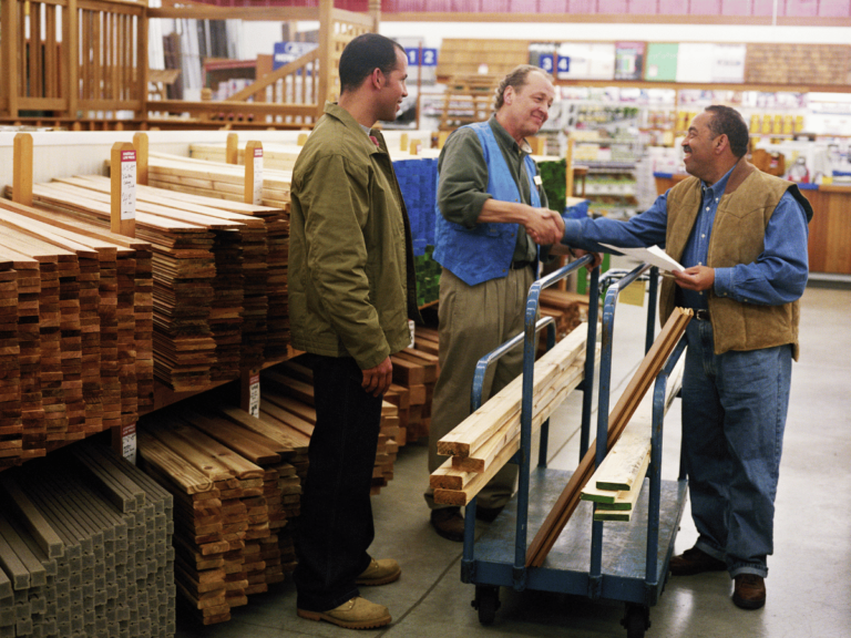 customer buying lumber from a hardware store
